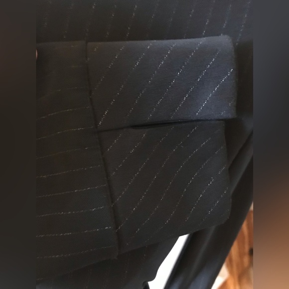 Hugo Buscati Designer Long Sleeve Pin Stripe Black Dress Size 10 - Picture 3 of 7